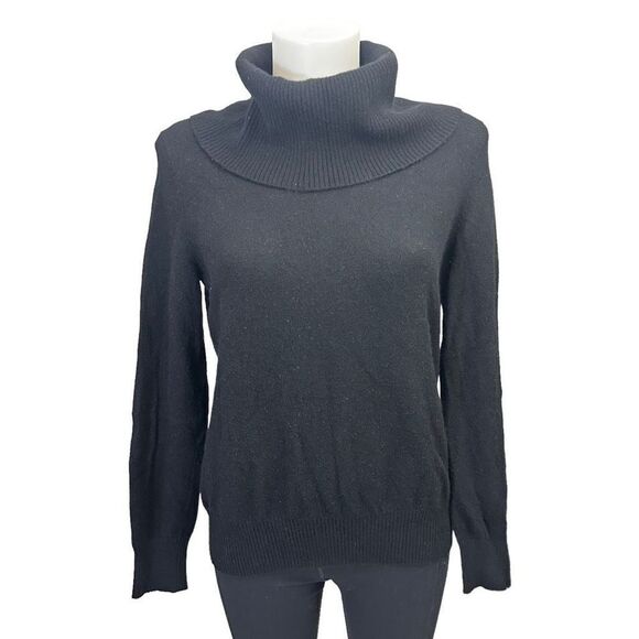 CHARTER CLUB 2-Ply 100% Cashmere Black Cowl Neck Ribbed Knit Sweater sz M - Picture 1 of 7